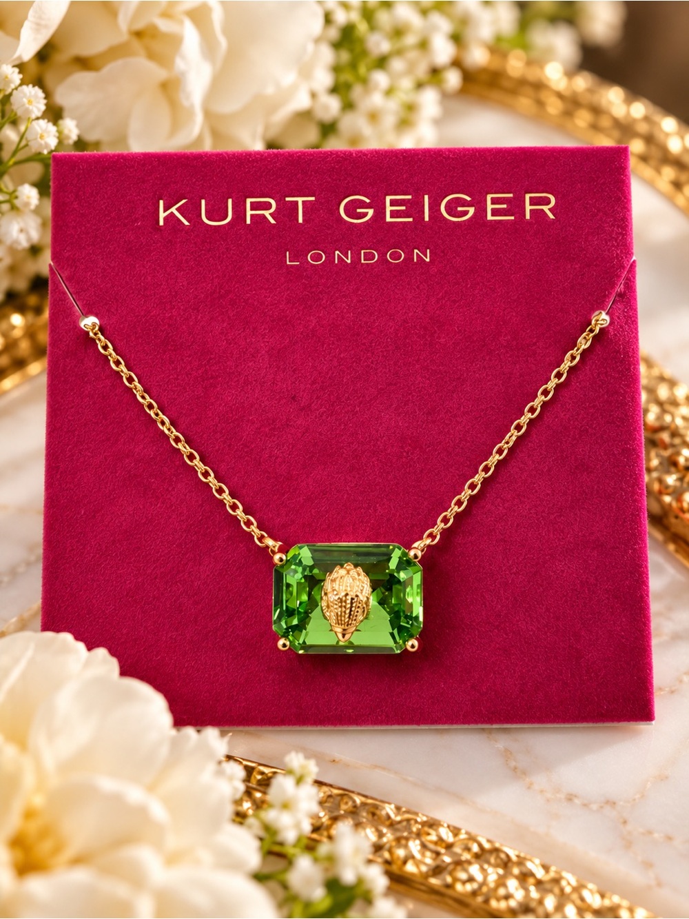 Kurt Geiger Emerald Cut Crystal Pendant Necklace